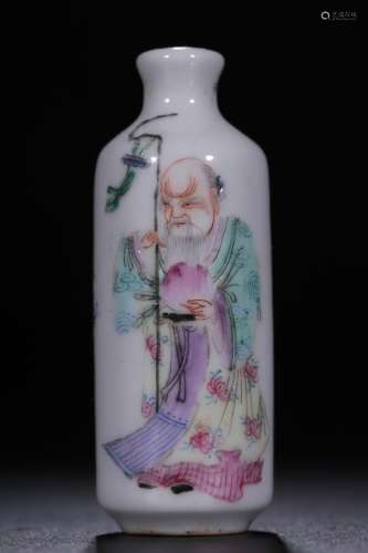 A Chinese Porcelain  Famille Rose Snuff Bottle Of Figure Painting