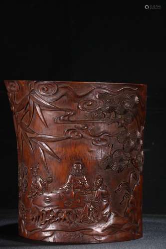 A Chinese Bamboo Brush Pot Of Story-Carving