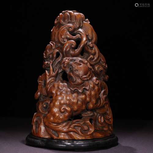 A Chinese Bamboo Censer Ornament Of Beast Carving