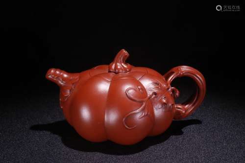 A Chinese Zisha Teapot Of Pumpkin Shaping