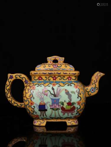 A Chinese Zisha Teapot Of Cloisonne Painting