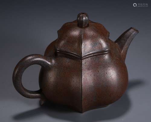 A Chinese Zisha Teapot Of Six-Angle