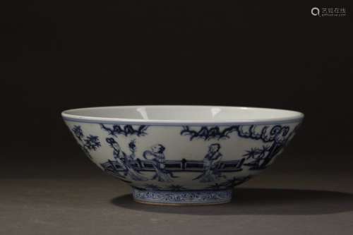 A Chinese Porcelain Blue And White Figure Bowl