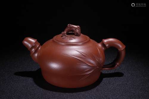 A Chinese Zisha Teapot Of Bamboo-Shaping Carving