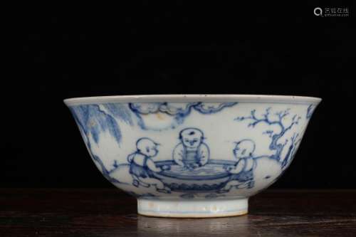 A Chinese Porcelain Blue And White Bowl Of Figure