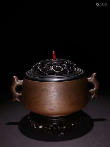 A Chinese Bronze Censer Of Fish Shaping Ears