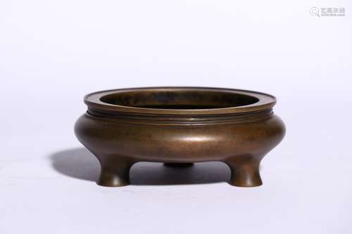 A Chinese Bronze Tripod Censer With Gilding