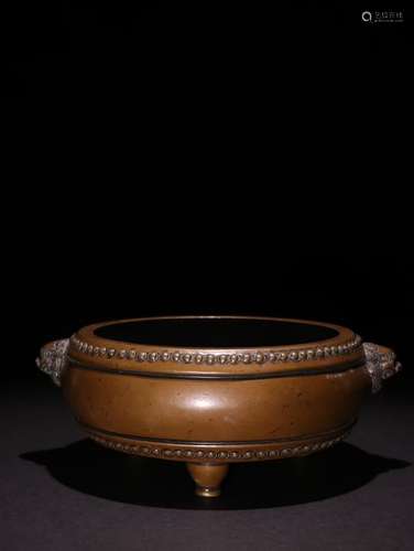 A Chinese Bronze Censer Of Beast Carving