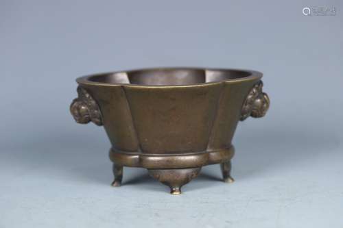 A Chinese Bronze Censer Of Beast Carving