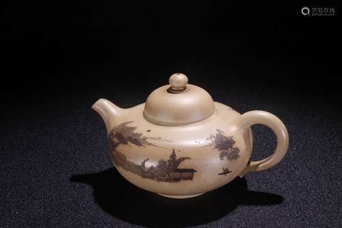 A Chinese Zisha Teapot Of Landscape