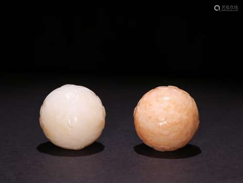 Pair Of Chinese Hetian Jade Beads