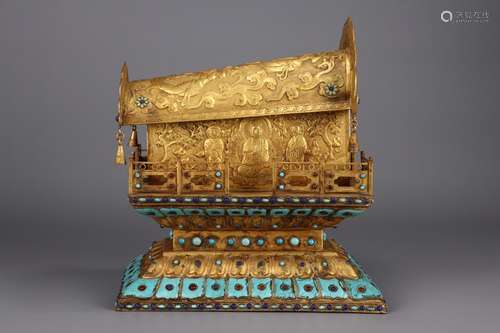 A Chinese Gilt Bronze Ornament Embeded Gems