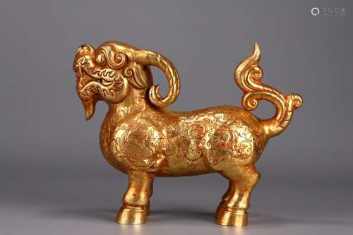 A Chinese Gilt Bronze Ornament Of Beast Shaping