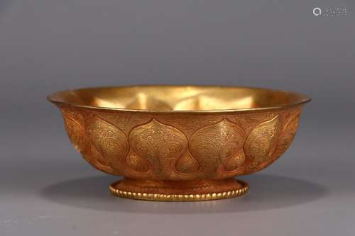 A Chinese Gilt Bronze Bowl With Lotus Carving