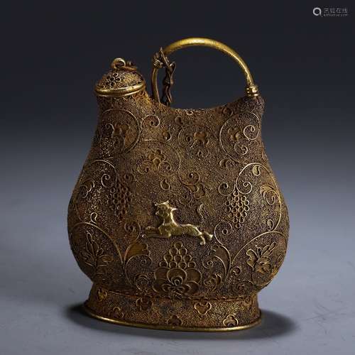 A Chinese Gilt Silver Pot With Handle