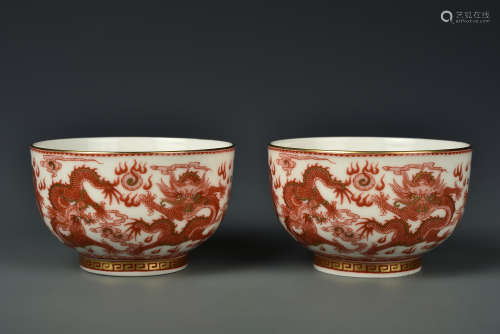 PAIR IRON RED AND GILT CUPS QING DYNASTY