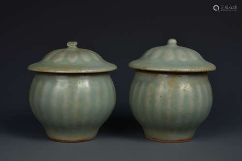 PAIR LONGQUAN CELADON JARS SONG DYNASTY