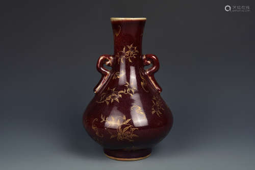 A COPPER RED AND GILT VASE QING DYNASTY