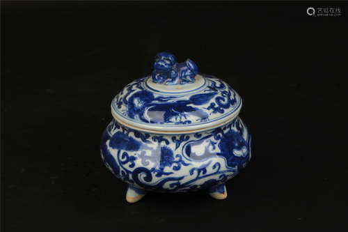 BLUE AND WHITE TRIPOD CENSER