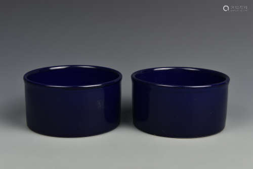PAIR BLUE GALZED WASHER QING DYNASTY