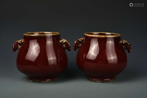 PAIR FLAMBE GLAZED JARS QING DYNASTY