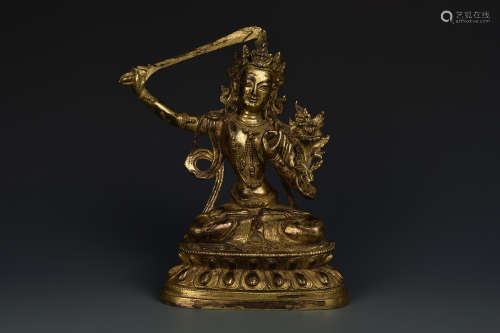 A BRONZE GILT BODDHISATTVA QING DYNASTY