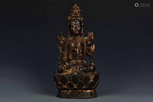 A BRONZE SEATED GUANYIN MING DYNASTY