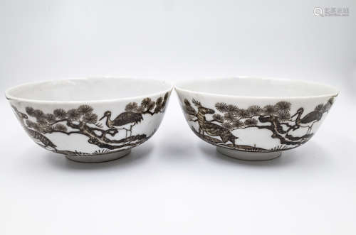 PAIR GRISAILLE GLAZED BOWLS REPUBLIC