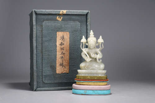 CHINESE CARVED HETIAN JADE BUDDHA