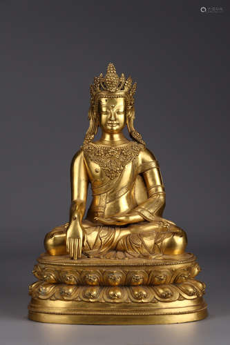 YONGLE MARK, CHINESE GILT BRONZE BUDDHA