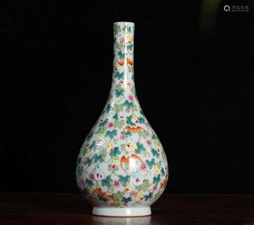 YONGZHENG MARK, CHINESE FAMILLE ROSE GOURD VASE