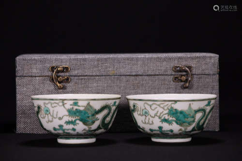 PAIR OF CHINESE LVCAI DRAGON BOWL