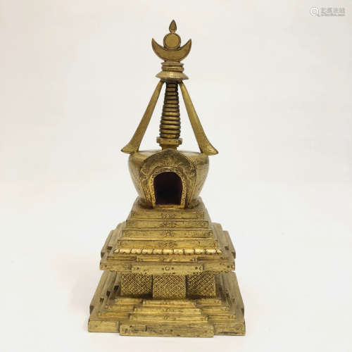 CHINESE GILT BRONZE BUDDHA TOWER ORNAMENT