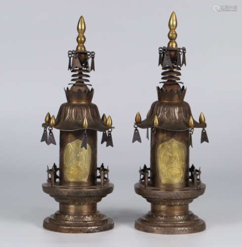 PAIR OF CHINESE SILVER BUDDHA TOWER