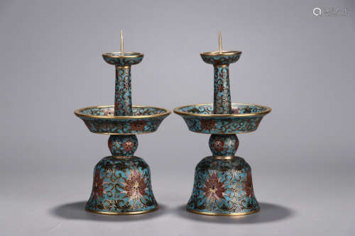 QIANLONG MARK, PAIR OF CHINESE CLOISONNIE CANDEL STAND