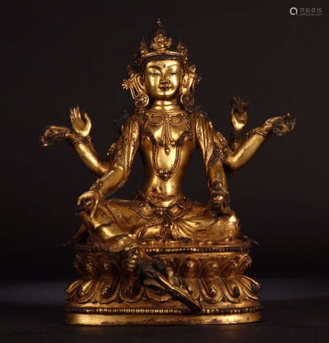 CHINESE GILT BRONZE BUDDHA