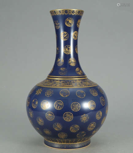 GUANGXU MARK, CHINESE GILT BLUE GLAZED VASE