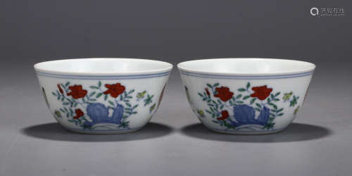 CHENGHUA MARK, PAIR OF CHINESE DOUCAI CUP