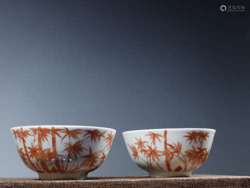 PAIR OF CHINESE IRON RED GLAZED BOWL