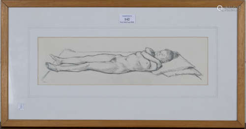 Julian Bell - 'Girl with Crossed Arms', 20th century pencil drawing, signed recto, titled The