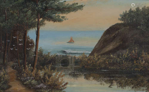 British Provincial School - View of a Church and Ruin across a River, and Coastal View with
