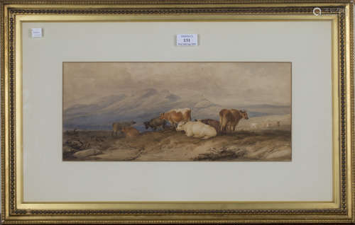 Circle of Thomas Sidney Cooper - Cattle in a Highland Landscape, watercolour with touches of