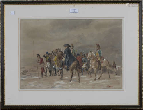 John Lewis Brown - Cavalry and Soldiers on the Brow of a Hill, watercolour, signed and dated 1868,