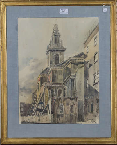 Geoffrey Scowcroft Fletcher - 'St James, Garlickhythe', watercolour and pencil, signed, titled and
