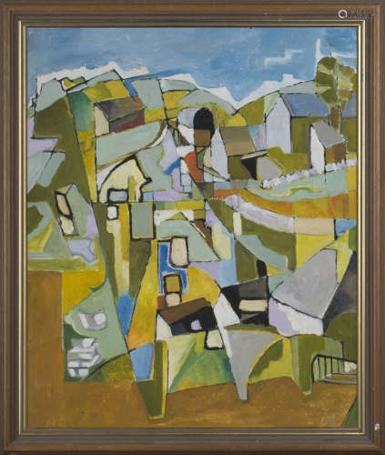 Alfred Pleydell-Pearce - Cubist Landscape, late 20th century oil on canvas-board, signed and dated