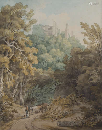 John White Abbott - 'Berry Pomeroy Castle', watercolour and ink, signed with initials and dated June