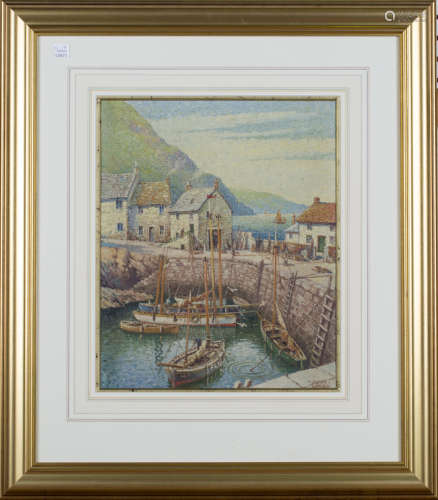 James Greig - West Country Harbour Scene, 20th century oil on board, signed, 34cm x 28cm, within a