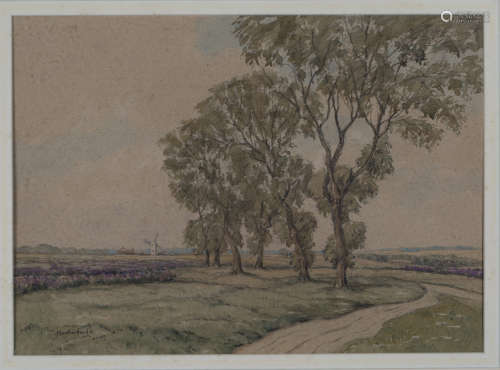 Martin Hardie - 'Mill', early 20th century watercolour, signed recto, labels verso, 27.5cm x 38cm,