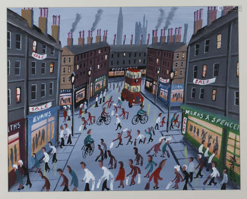 John Ormsby - Shoppers in a Busy Street, late 20th/early 21st century oil on canvas possibly