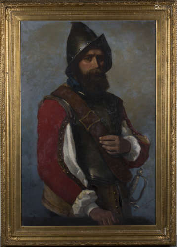 Hulda Maria Schenson - Portrait of a Soldier in Uniform wearing a Helmet and Breastplate, oil on
